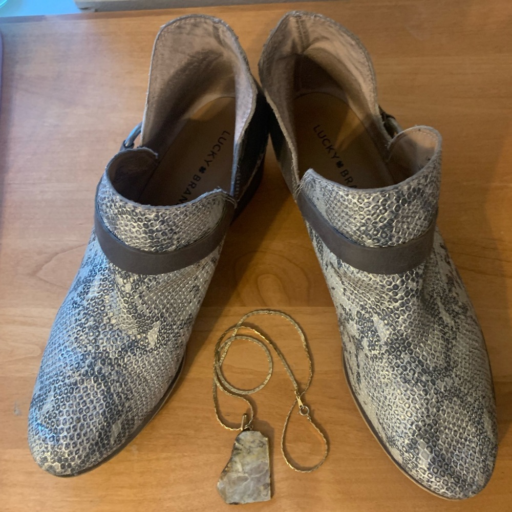 Lucky Brand Snakeskin and Brown Ankle Boots
Has a FREE BIRD / Frye vibe